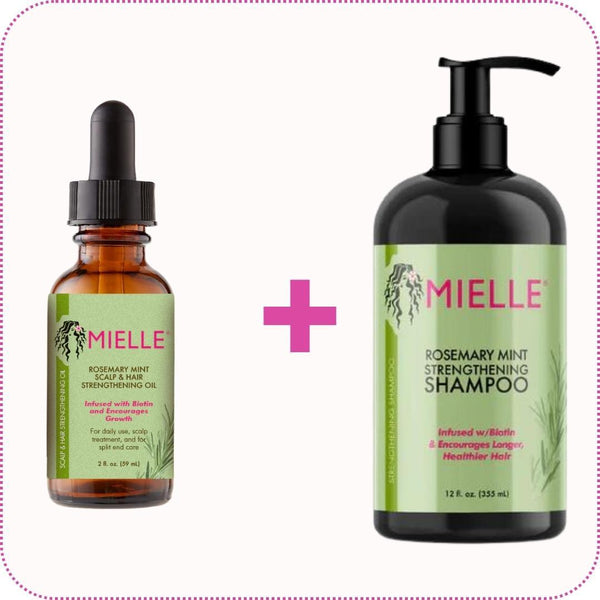 Hot Deal - Mielle Rosemary Mint Scalp & Hair Strengthening Oil + Mielle - Rosemary Mint Strengthening Shampoo - 355ml - Cosmetic Holic