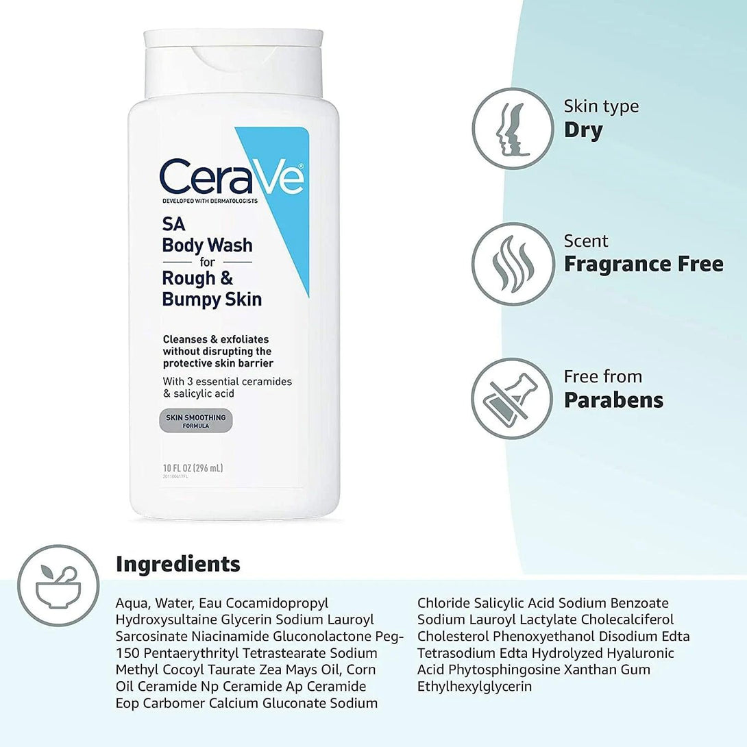 CeraVe - SA Body Wash for Rough & Bumpy Skin - 296ml - Cosmetic Holic