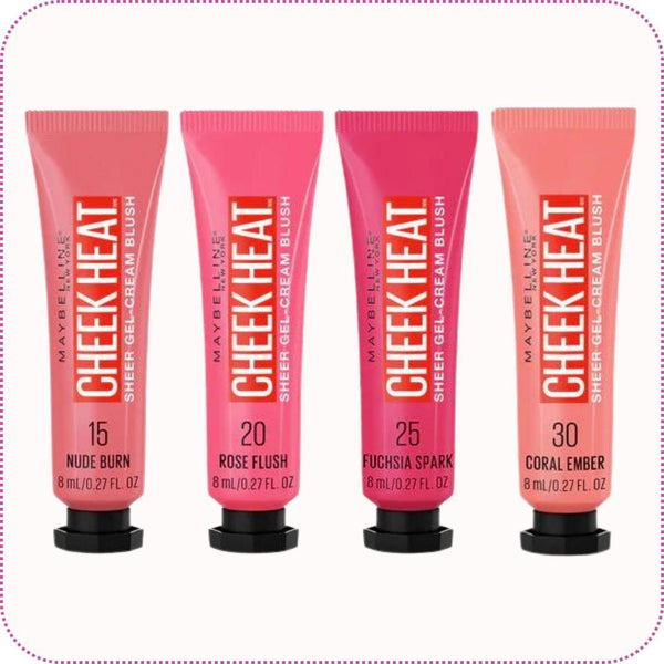 Hot Deal - Maybelline - Cheek Heat Sheer Gel-Cream Blush - Nude Burn + Rose Flush + Fuchsia Spark + Coral Ember - Cosmetic Holic