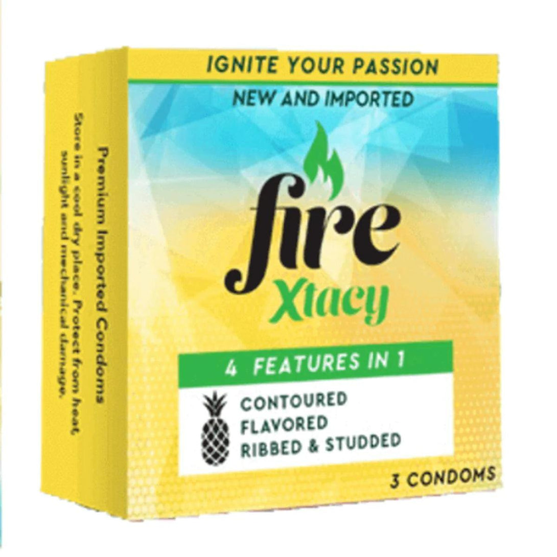 Xtacy Fire Dotted Ribbed Flavoured Condom - 3 Pieces - Cosmetic Holic